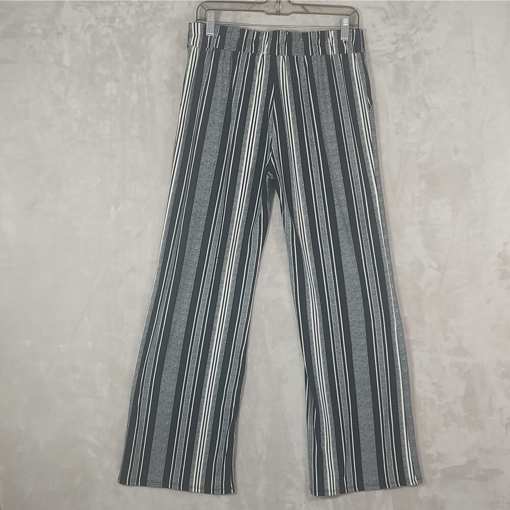 Women's Black White Striped Wide Leg Pants by Joe B. Pullon Tie-Belt Size Large - Picture 15 of 16
